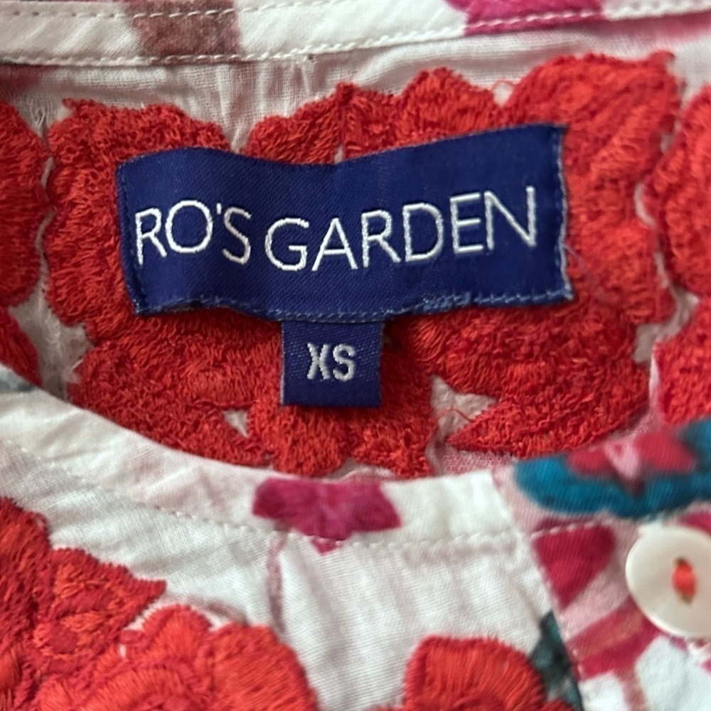 Tuckernuck Ro’s Garden Embroidered Floral Tunic Cotton Dress in Pink & Red XS - Picture 10 of 11